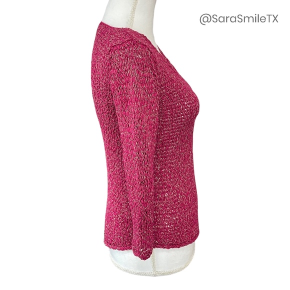 PORTMANS AUSTRALIA Pink Metallic Gold Open Knit Asymmetric Hem Sweater - Picture 11 of 13